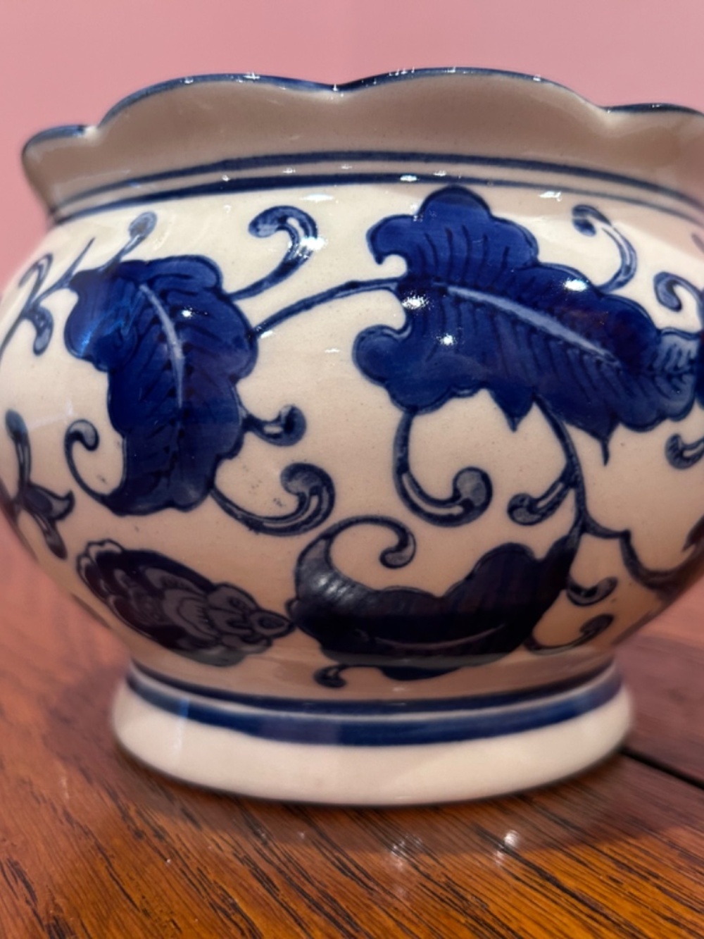 Blue and White Floral Ceramic Planter - Classic Home Art - Picture 5 of 8